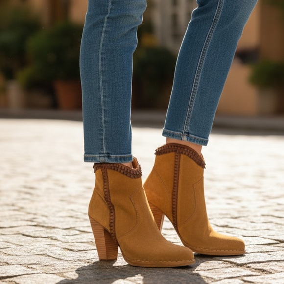 Frye Shoes - RARE Frye Madeline Trim Fringe Suede Ankle Bootie